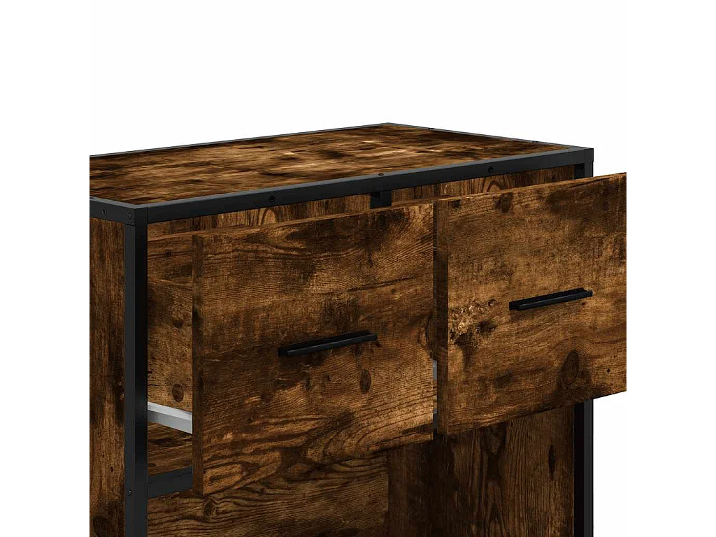Nachtkastje 60x31x60 cm bewerkt hout en metaal gerookt eiken