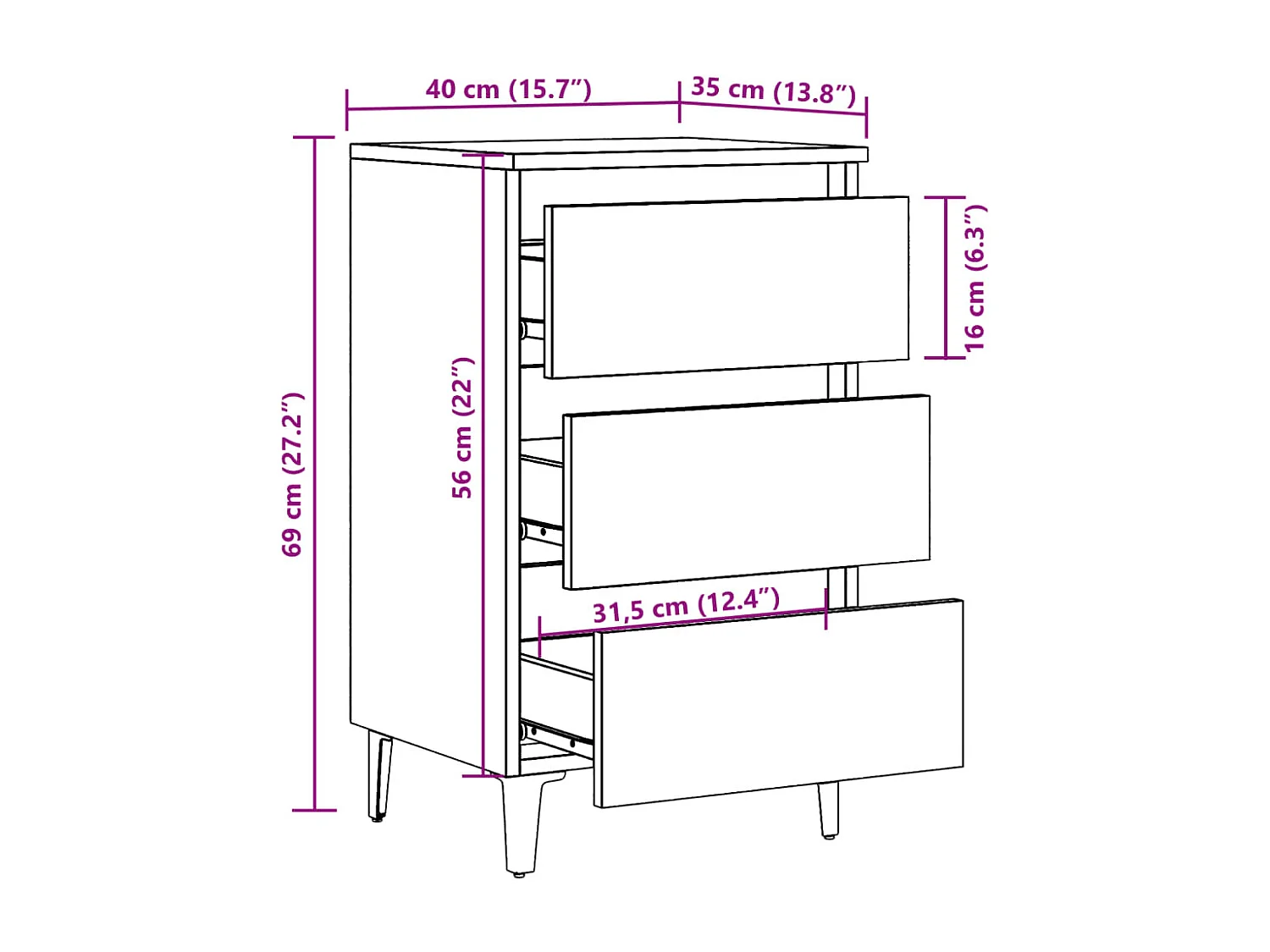 Comodino con Gambe in Metallo Legno Antico 40x35x69 cm