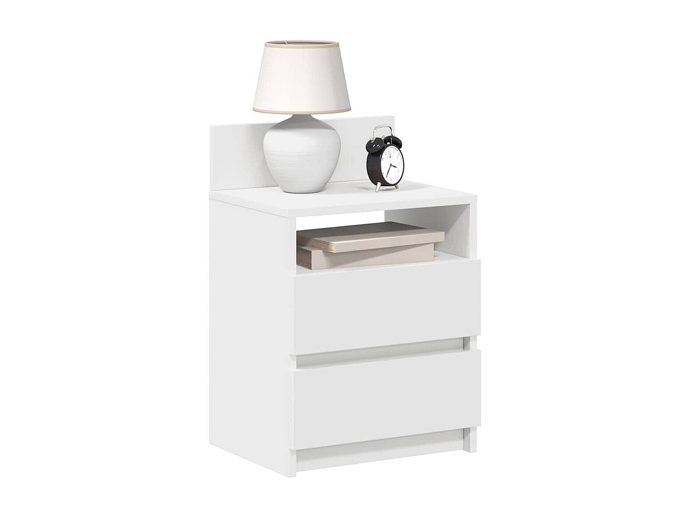 Comodino con 2 cassetti e LED in MDF Bianco laccato Lotto di 2 SALIANO