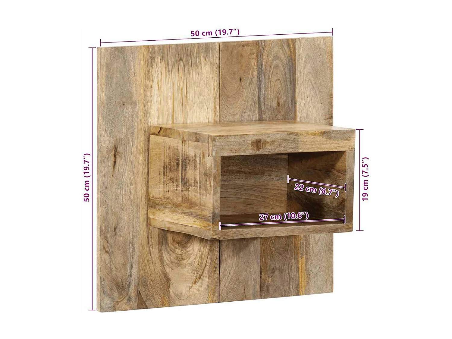 Table de chevet 50x27x50 cm bois massif de manguier brut