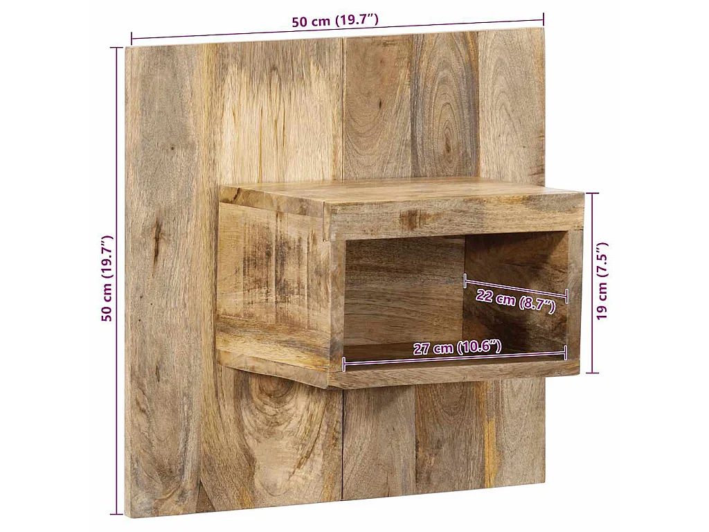 Table de chevet 50x27x50 cm bois massif de manguier brut