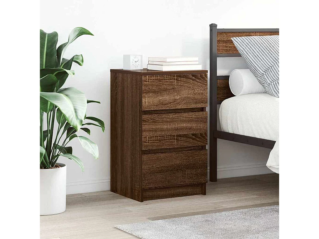 Table de chevet avec 3 tiroirs chêne marron 39x35x65 cm