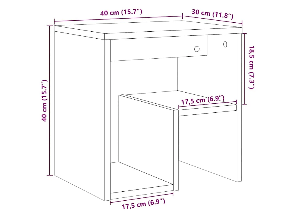 Mesa de cabeceira 40x30x40cm derivados de madeira madeira velha