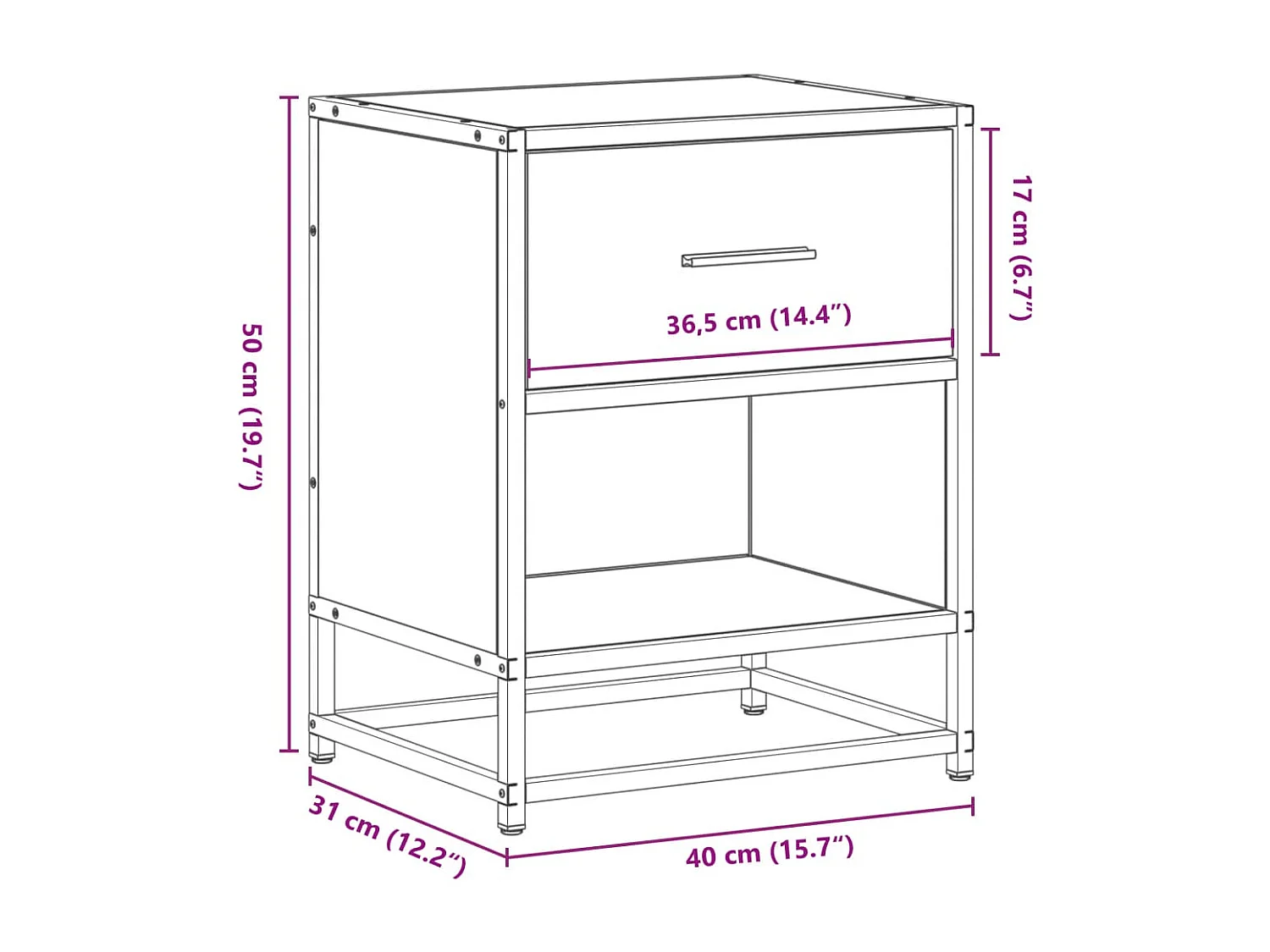 Table de chevet chêne fumé 40x31x50 cm bois d'ingénierie