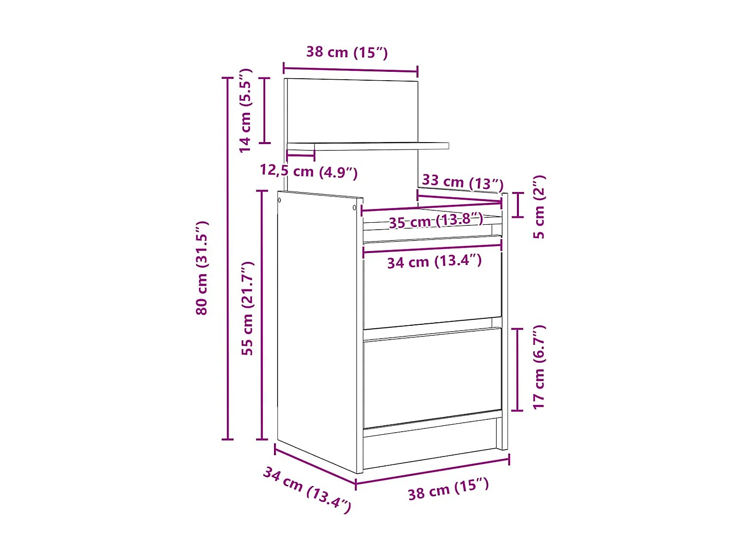 Tables de chevet avec 2 tiroirs 2 pcs sonoma gris 38x34x80 cm
