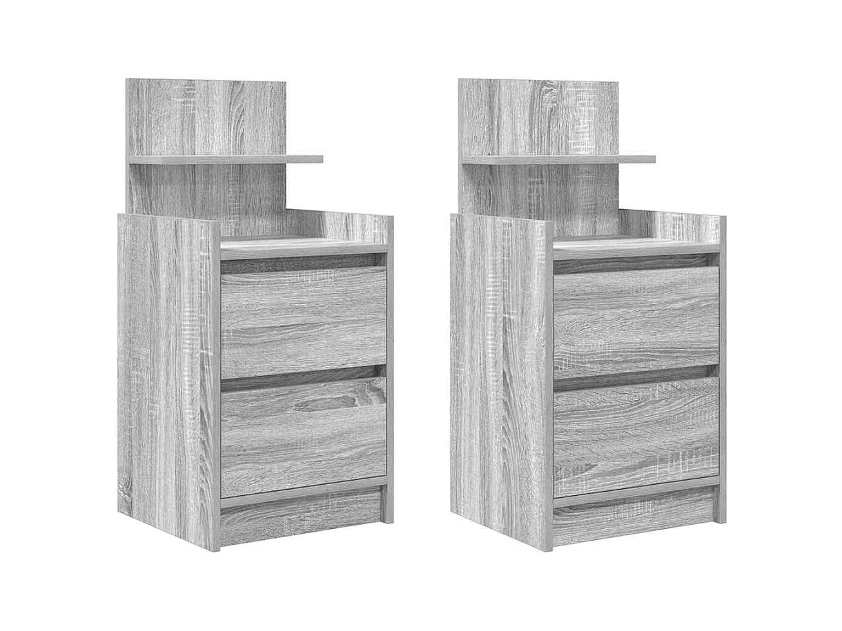 Tables de chevet avec 2 tiroirs 2 pcs sonoma gris 38x34x80 cm
