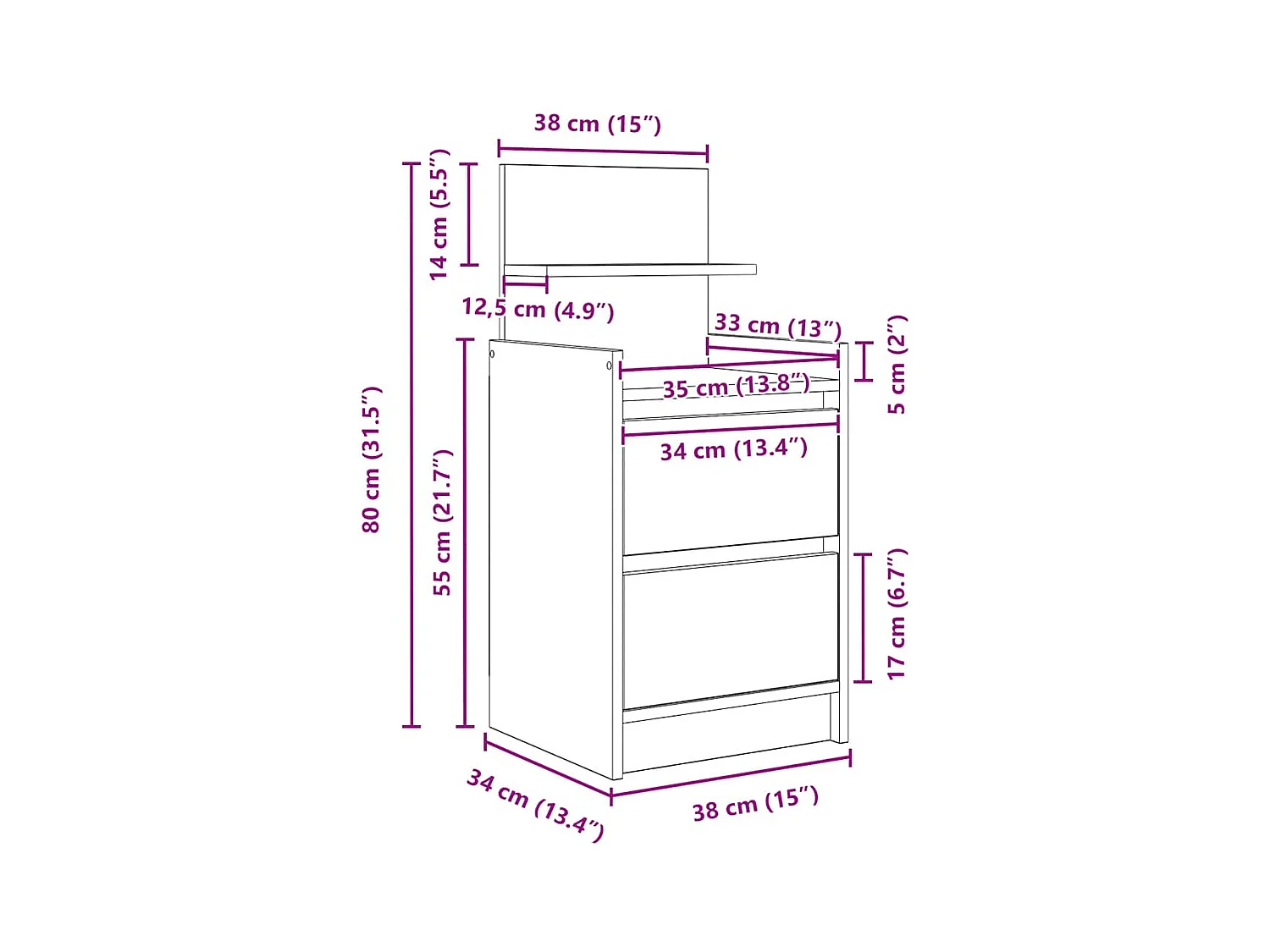 Tables de chevet avec 2 tiroirs 2 pcs sonoma gris 38x34x80 cm