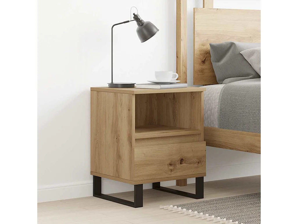 Table de chevet chêne artisanal 40x35x50 cm bois d’ingénierie