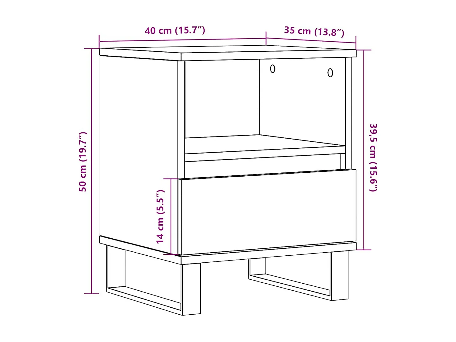 Table de chevet chêne artisanal 40x35x50 cm bois d’ingénierie