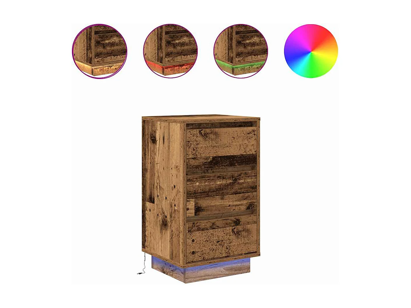 Nachttisch mit LED-Leuchten Altholz-Optik 38x34x65 cm