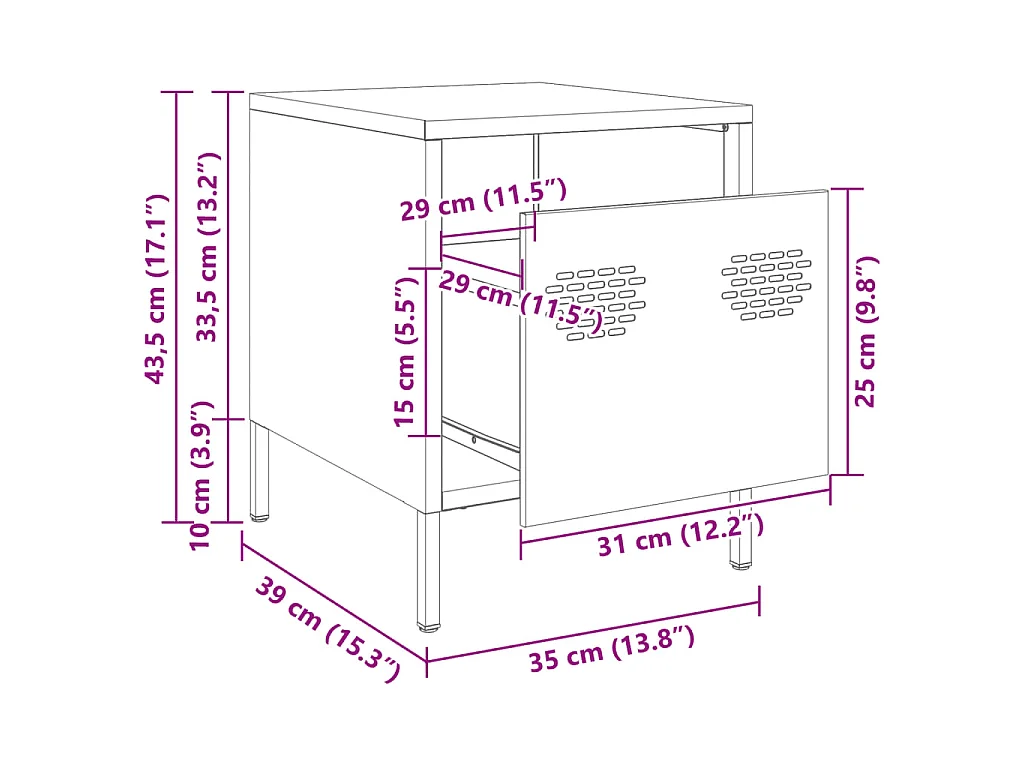 Tables de chevet 2 pcs rose 35x39x43,5 cm acier
