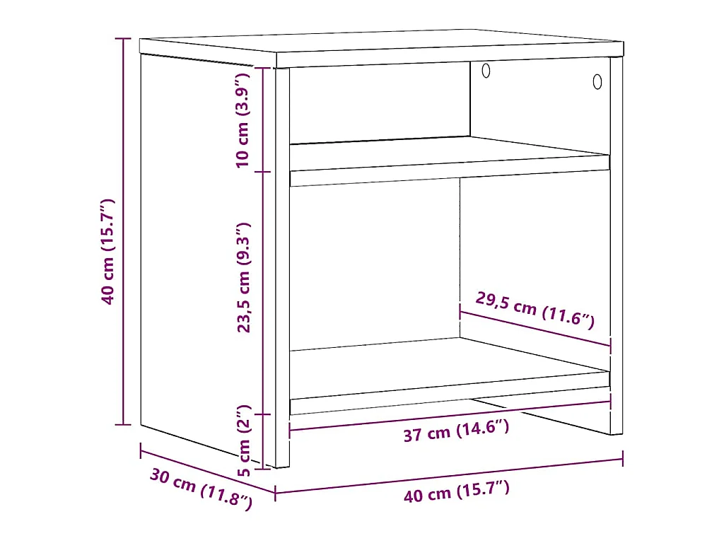 Table de chevet chêne artisanal 40x30x40 cm bois d'ingénierie