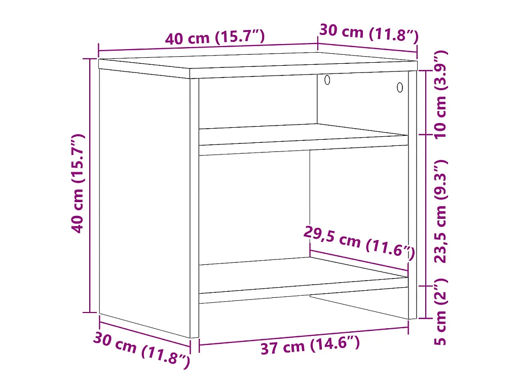 Table de chevet chêne artisanal 40x30x40 cm bois d'ingénierie