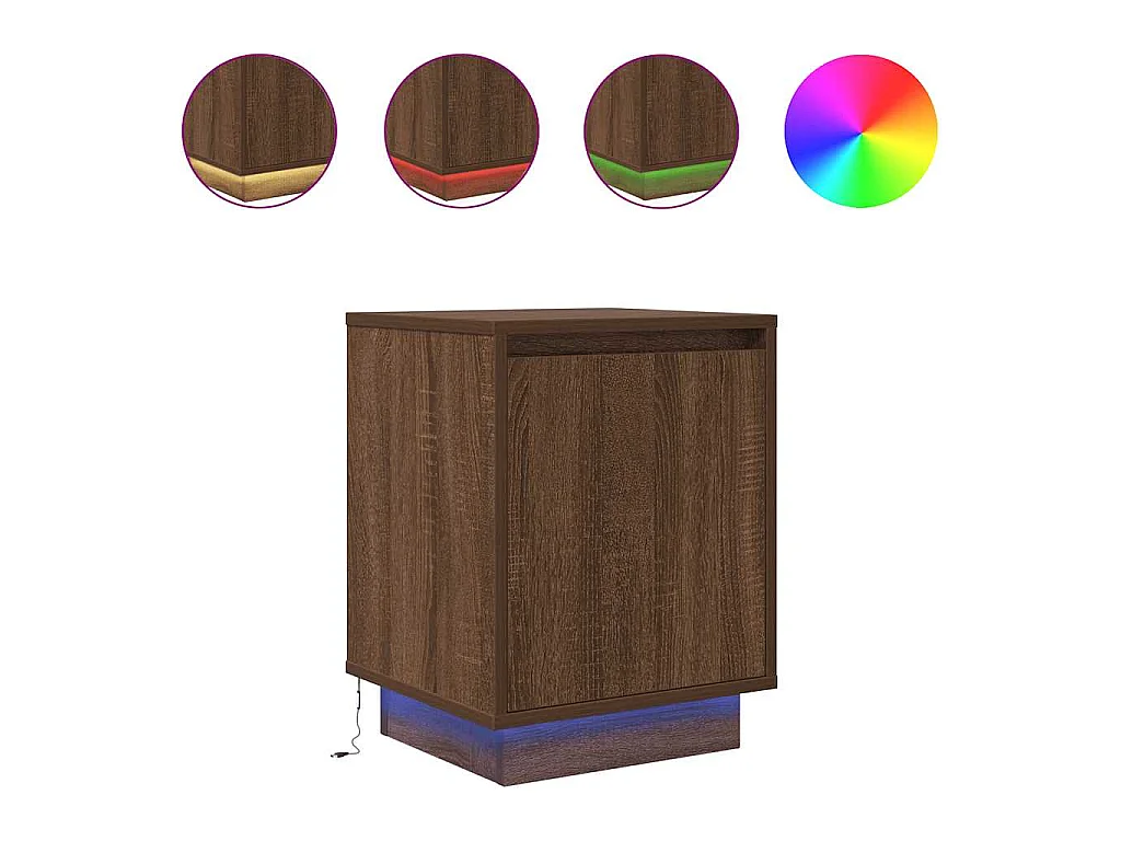 Comodino con Luci LED Rovere Marrone 38x34x50 cm