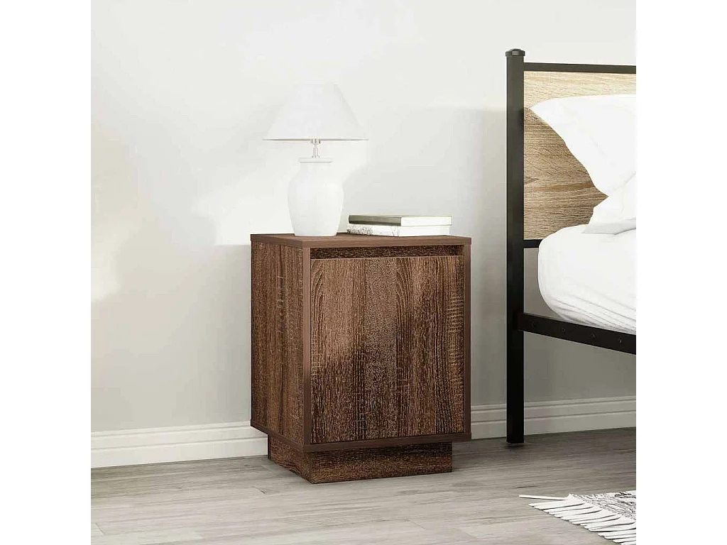 Comodino con Luci LED Rovere Marrone 38x34x50 cm