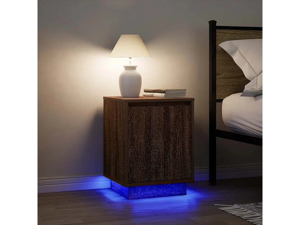 Comodino con Luci LED Rovere Marrone 38x34x50 cm
