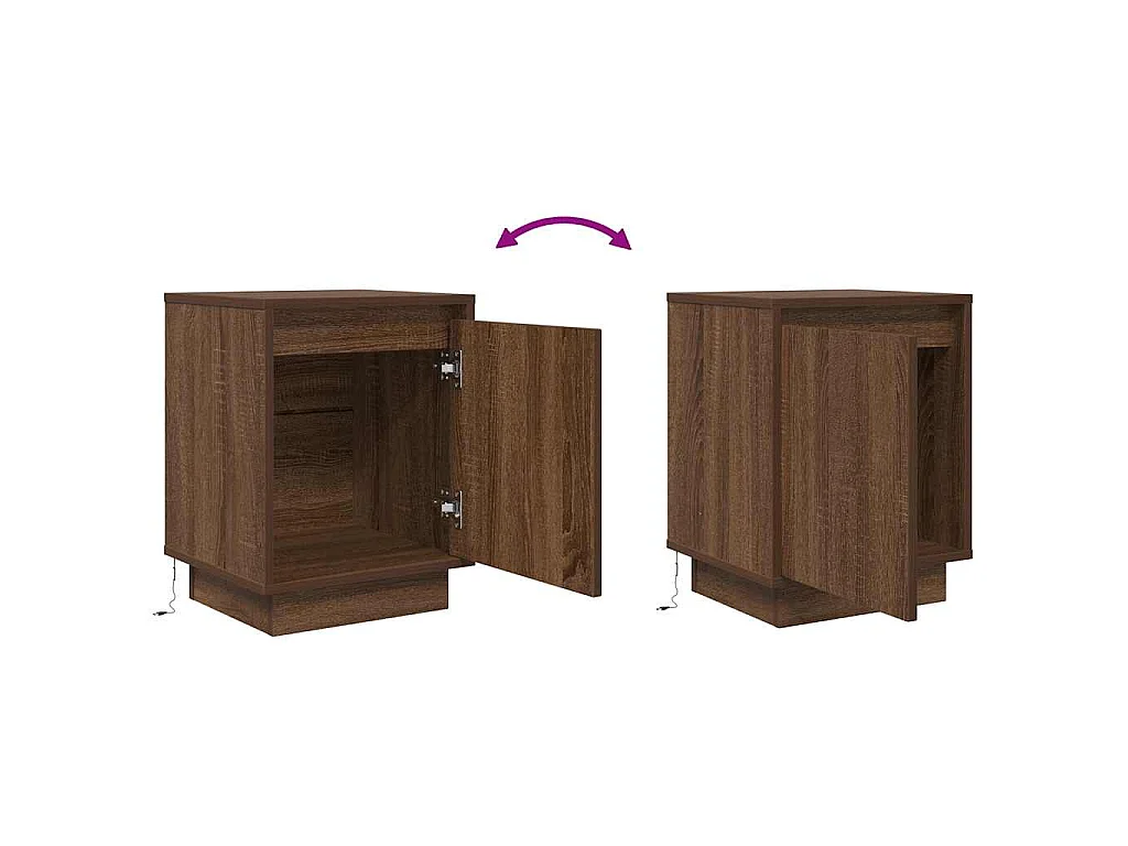Comodino con Luci LED Rovere Marrone 38x34x50 cm