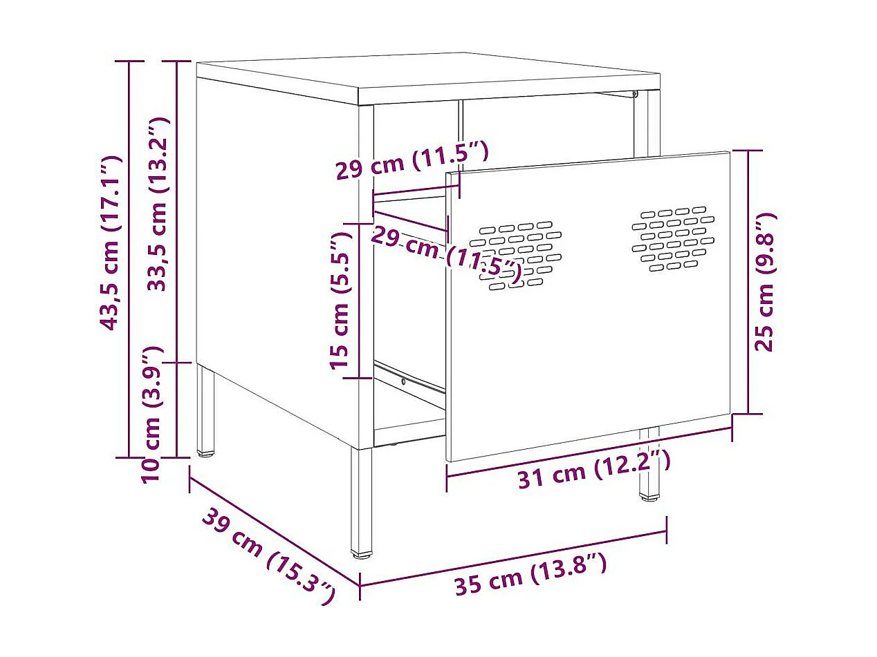 Tables de chevet 2 pcs blanc 35x39x43,5 cm acier