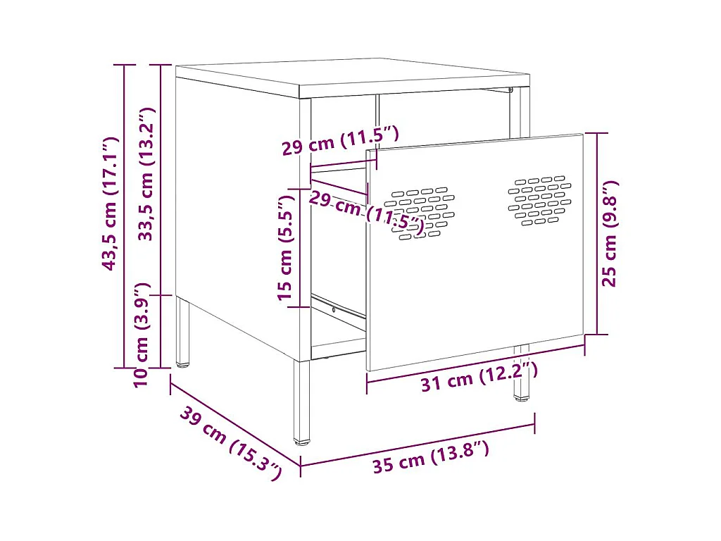 Nachtkastjes 2 st 35x39x43,5 cm staal wit