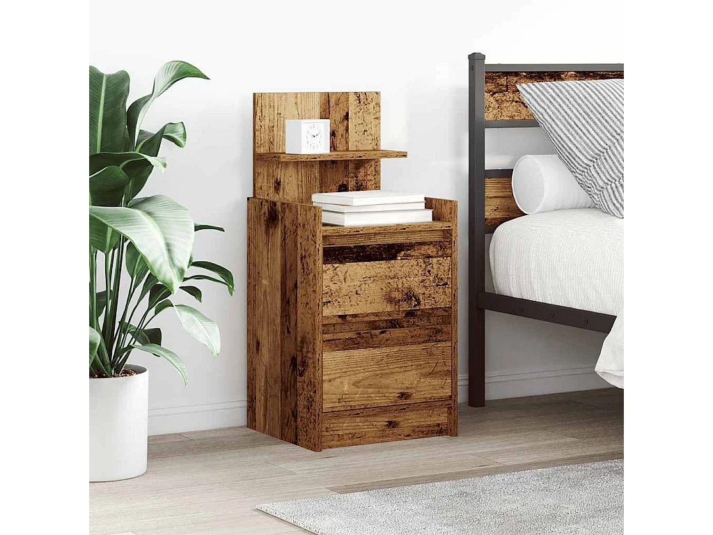 Table de chevet avec 2 tiroirs vieux bois 38x34x80 cm