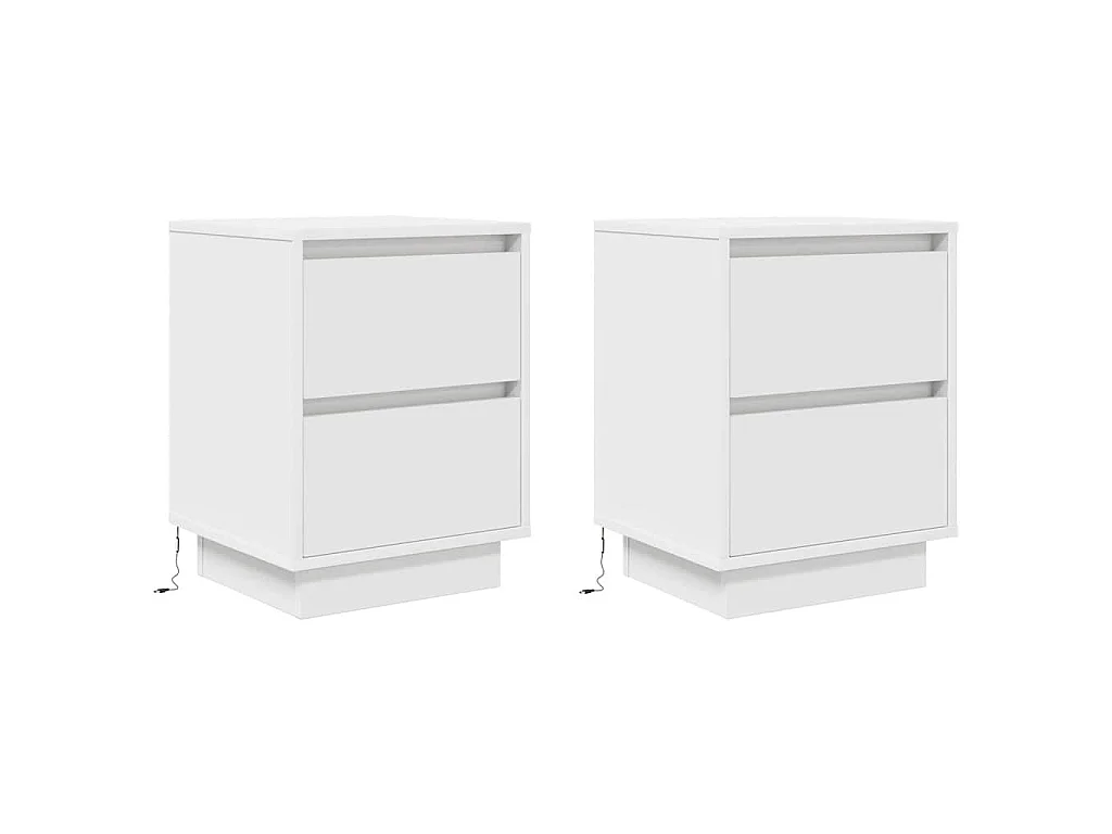 Mesas cabeceira c/ luzes LED 2 pcs 38x34x50 cm branco