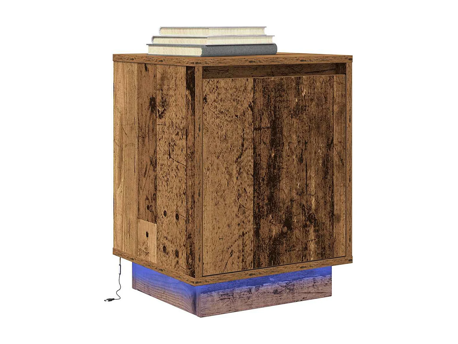 Table de chevet avec lumières LED vieux bois 38x34x50 cm