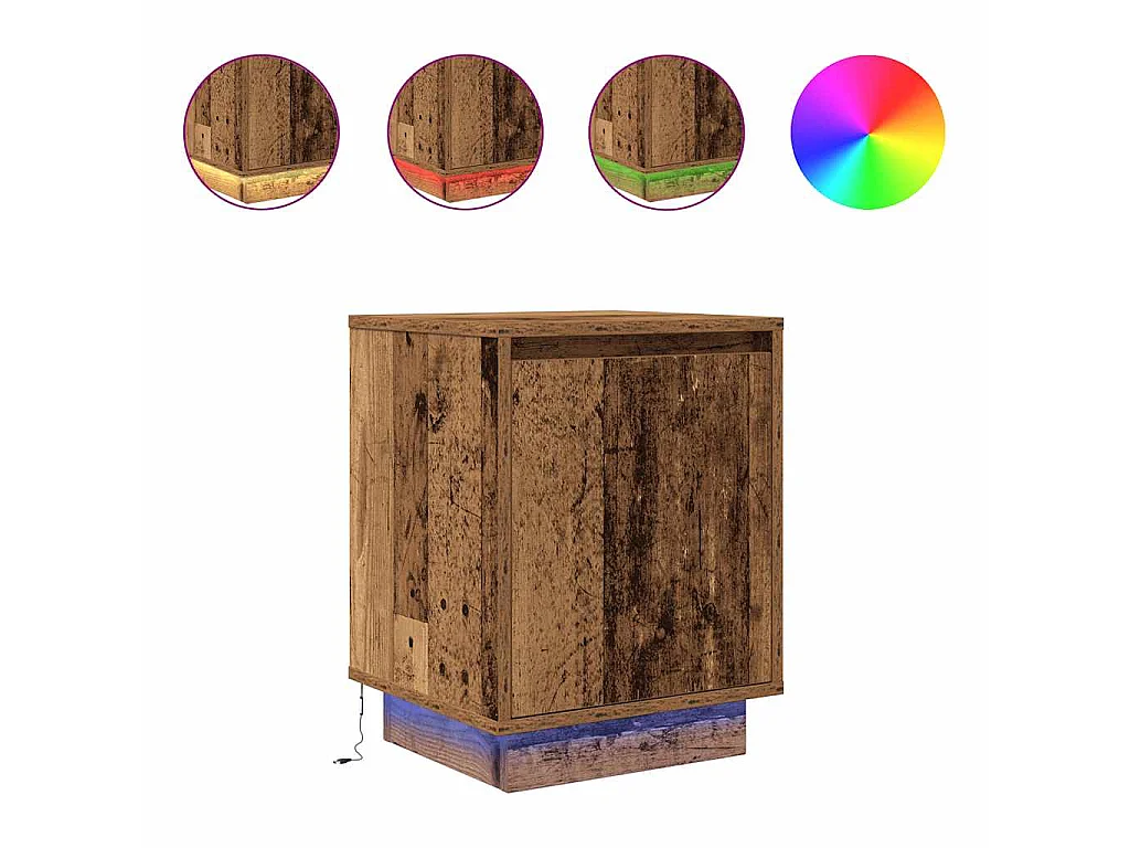 Comodino con Luci LED Legno Antico 38x34x50 cm