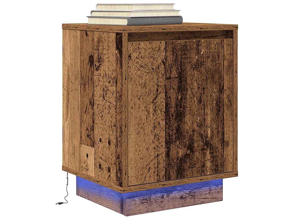 Comodino con Luci LED Legno Antico 38x34x50 cm