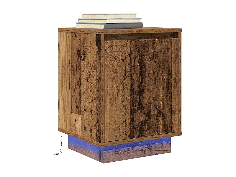 Comodino con Luci LED Legno Antico 38x34x50 cm