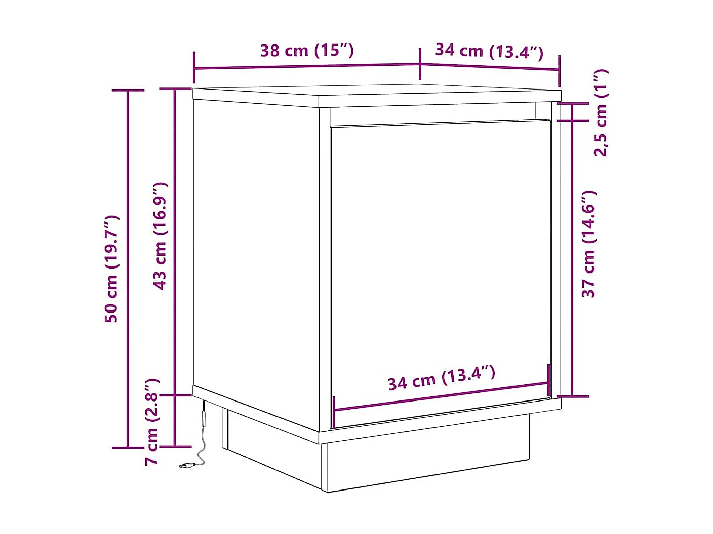 Tables de chevet avec lumières LED 2pcs vieux bois 38x34x50 cm
