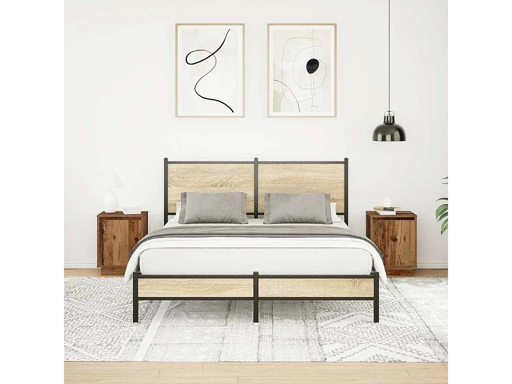 Nachttische mit LED-Leuchten 2 Stk. Altholz-Optik 38x34x50 cm