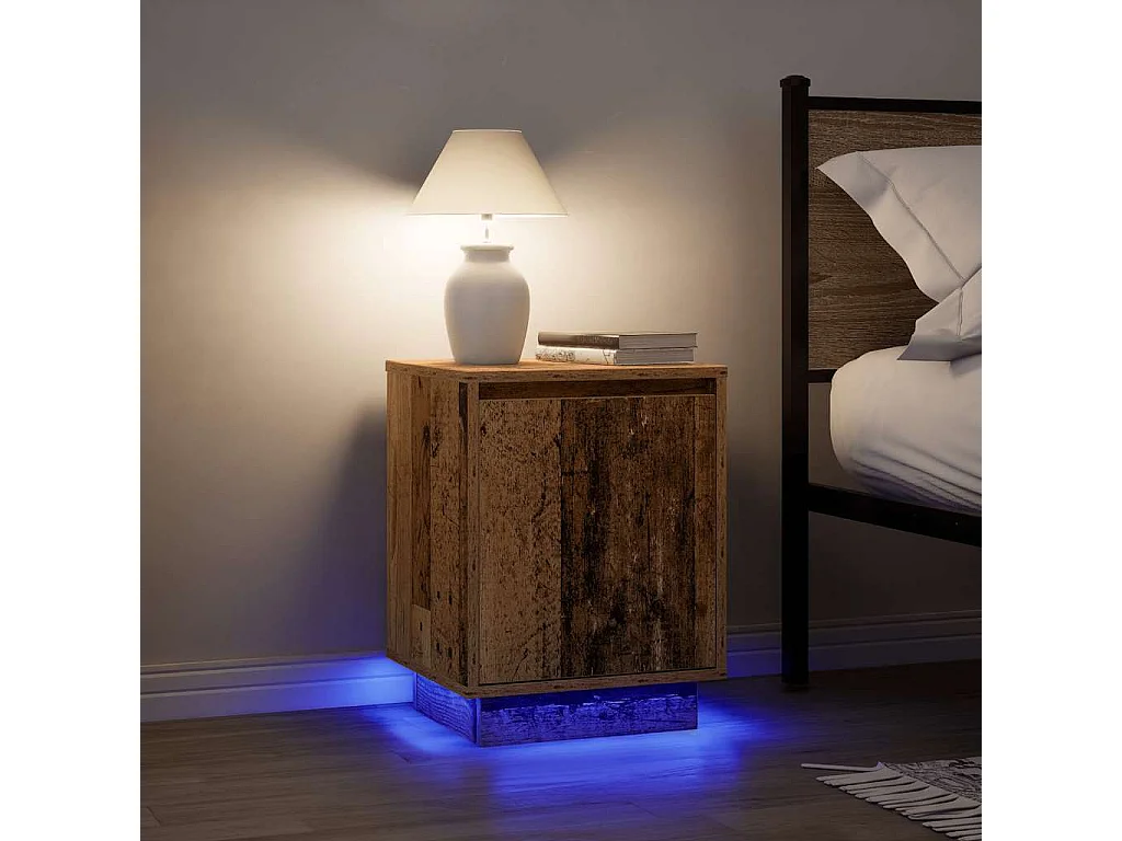 Nachttische mit LED-Leuchten 2 Stk. Altholz-Optik 38x34x50 cm