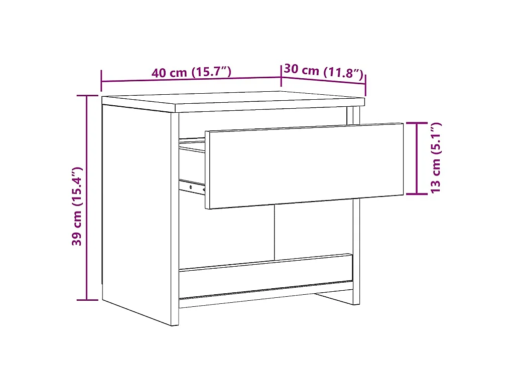 Table de chevet vieux bois 40x30x39 cm bois d'ingénierie