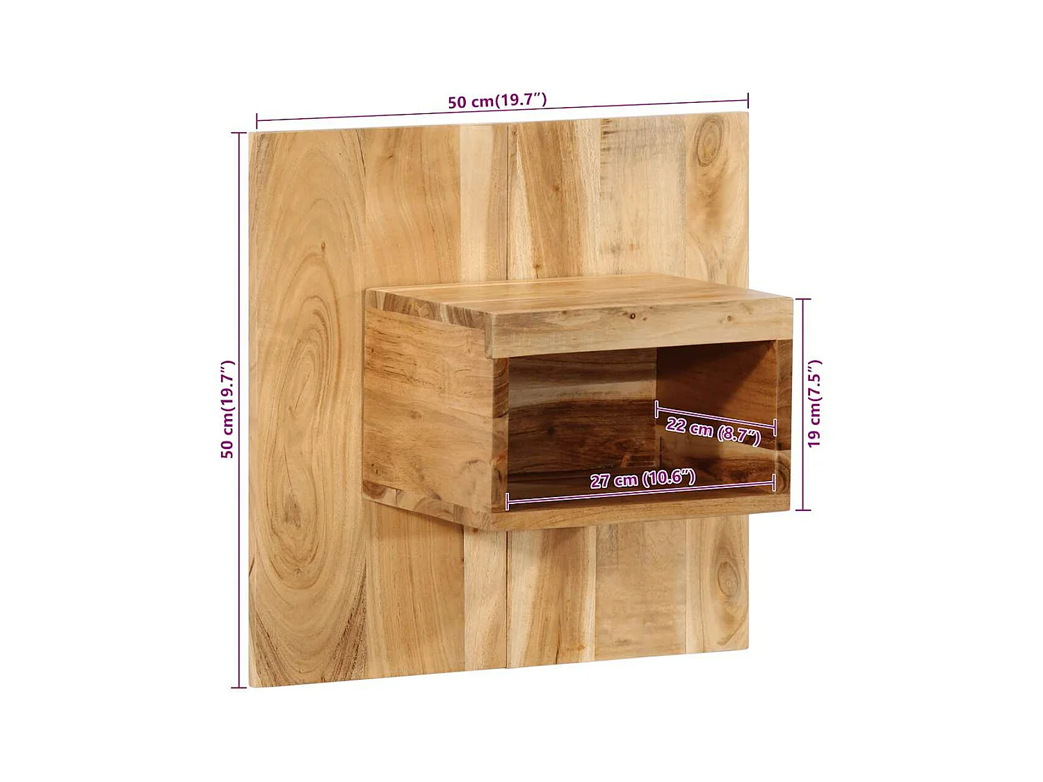 Table de chevet 50x27x50 cm bois d'acacia solide