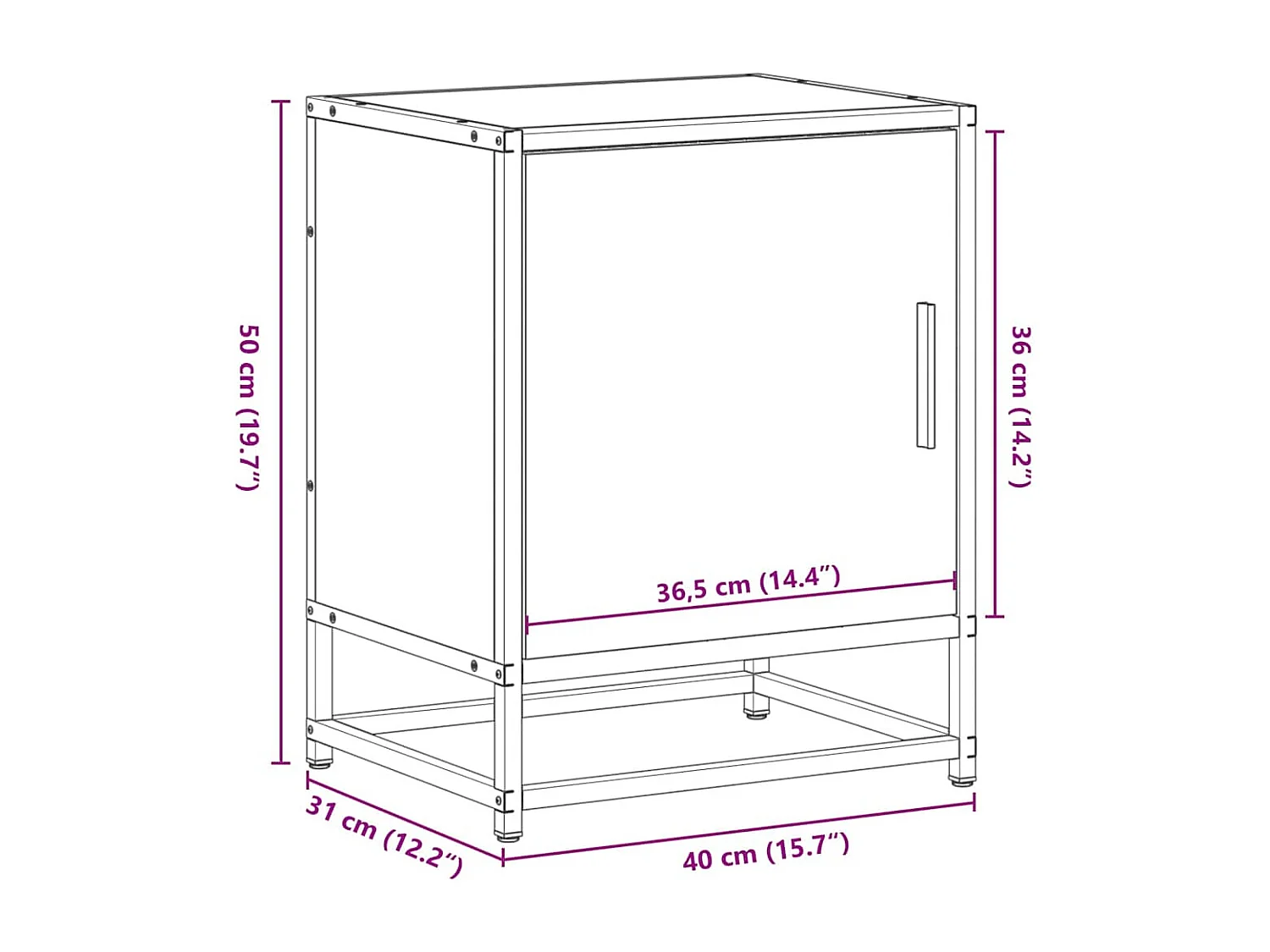 Table de chevet sonoma gris 40x31x50 cm bois d'ingénierie métal