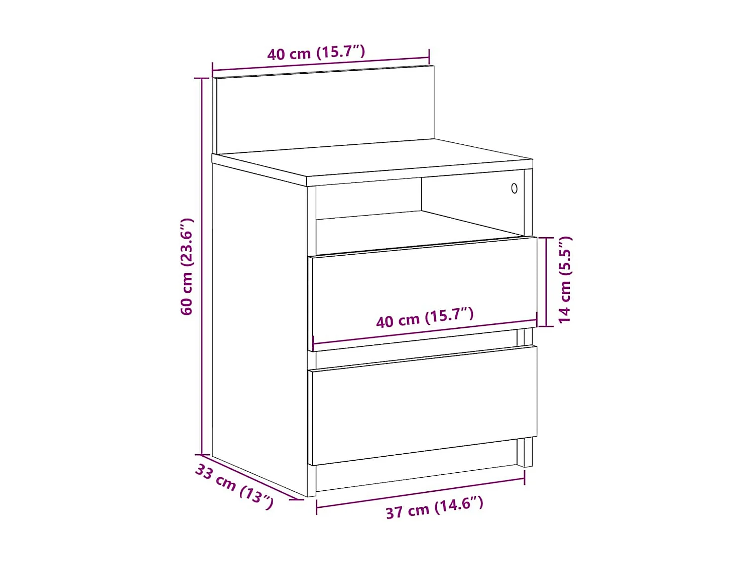 Mesas cabeceira 2pcs c/ 2gavetas 40x33x60cm carvalho castanho