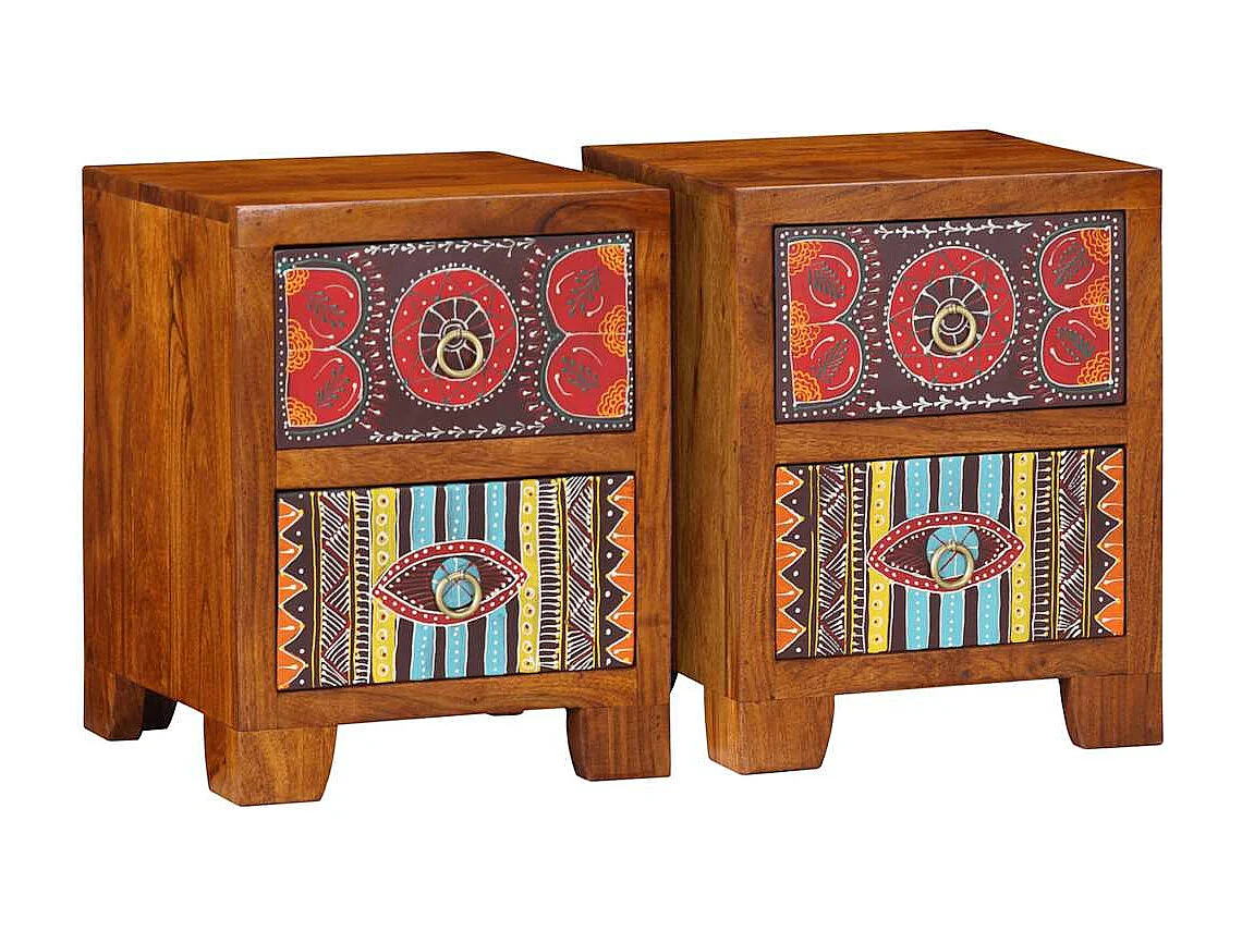 Mesita de noche 2 uds 35x35x45 cm madera maciza de acacia