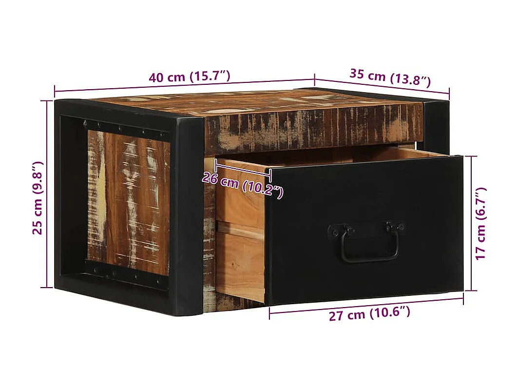 Nachttisch Mehrfarbig 40x35x25 cm Altholz Massivholz