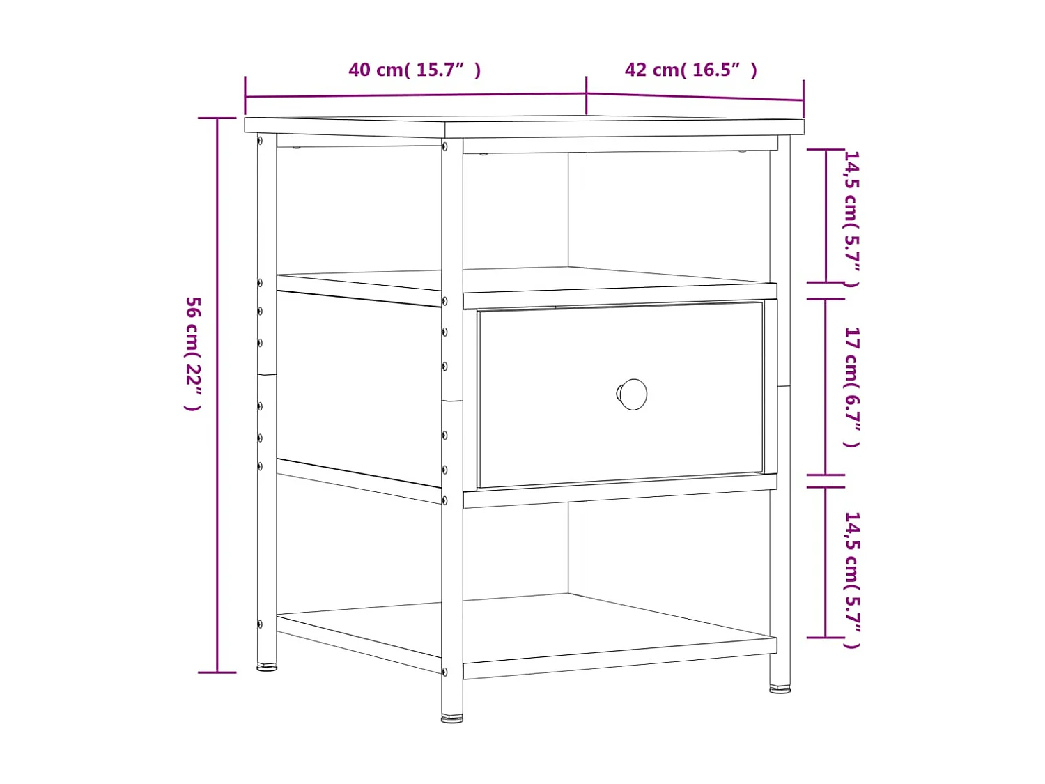 Table de chevet sonoma gris 40x42x56 cm bois d'ingénierie