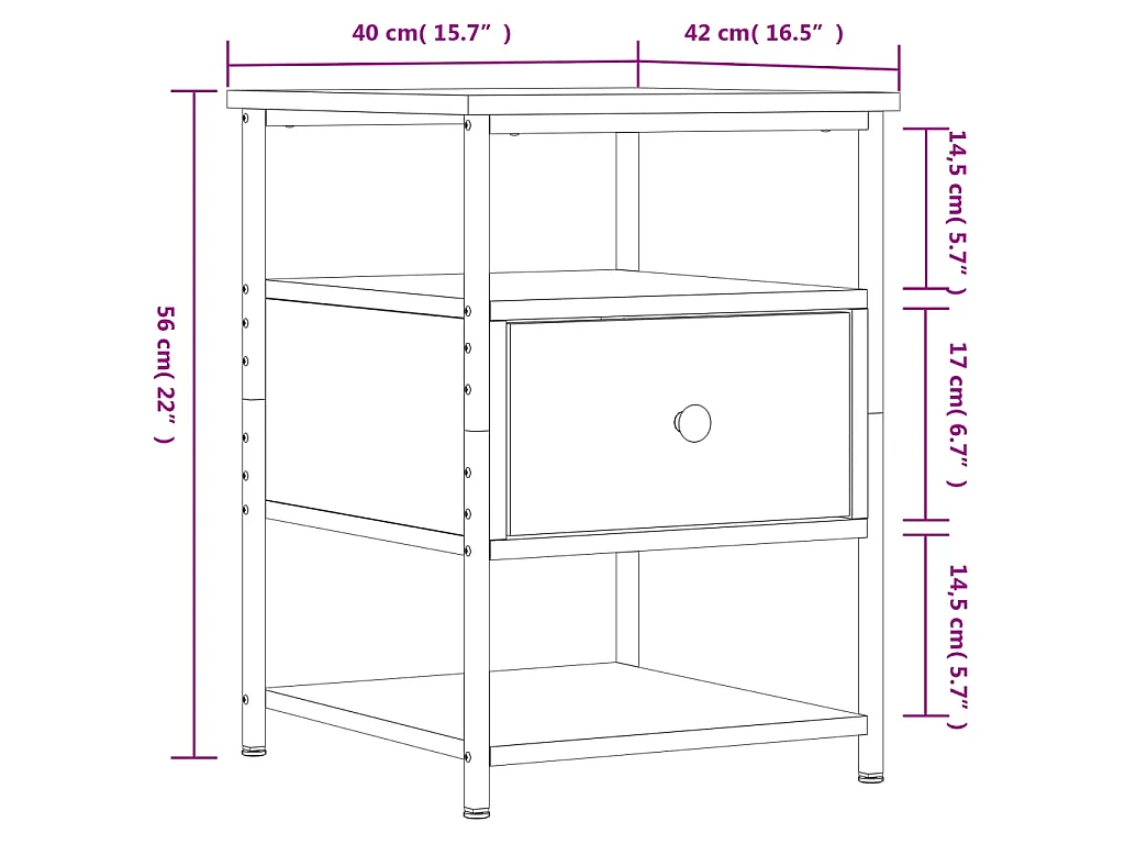 Mesa de cabeceira 40x42x56 cm derivados madeira cinzento sonoma