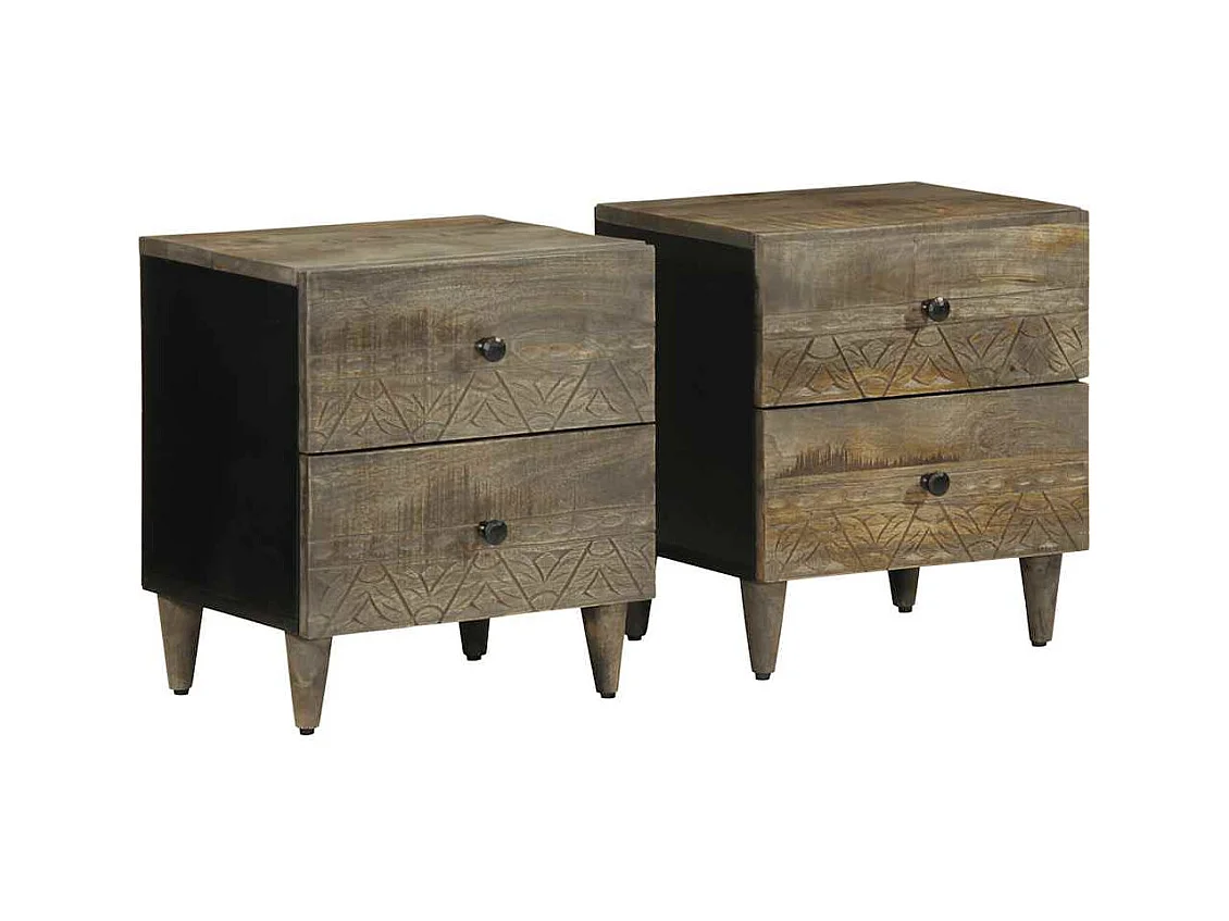 Tables chevet 2 pcs gris clair 40x33x46 cm bois manguier solide