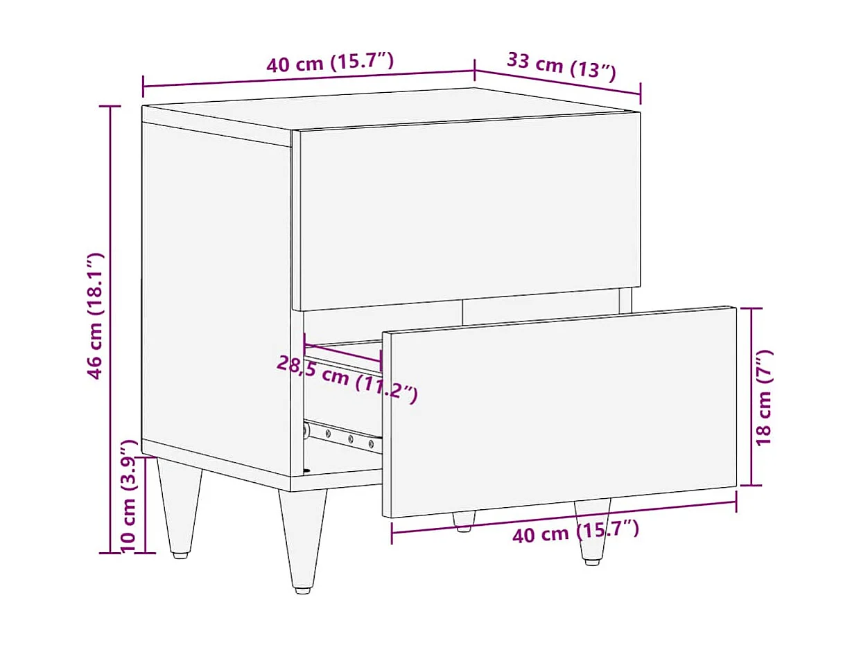Tables chevet 2 pcs gris clair 40x33x46 cm bois manguier solide