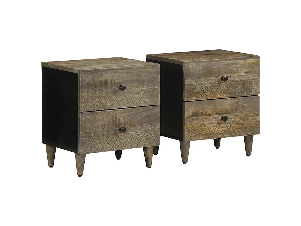Comodini 2pz Grigio Chiaro 40x33x46 cm in Legno Massello Mango