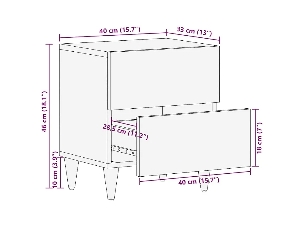 Comodini 2pz Grigio Chiaro 40x33x46 cm in Legno Massello Mango