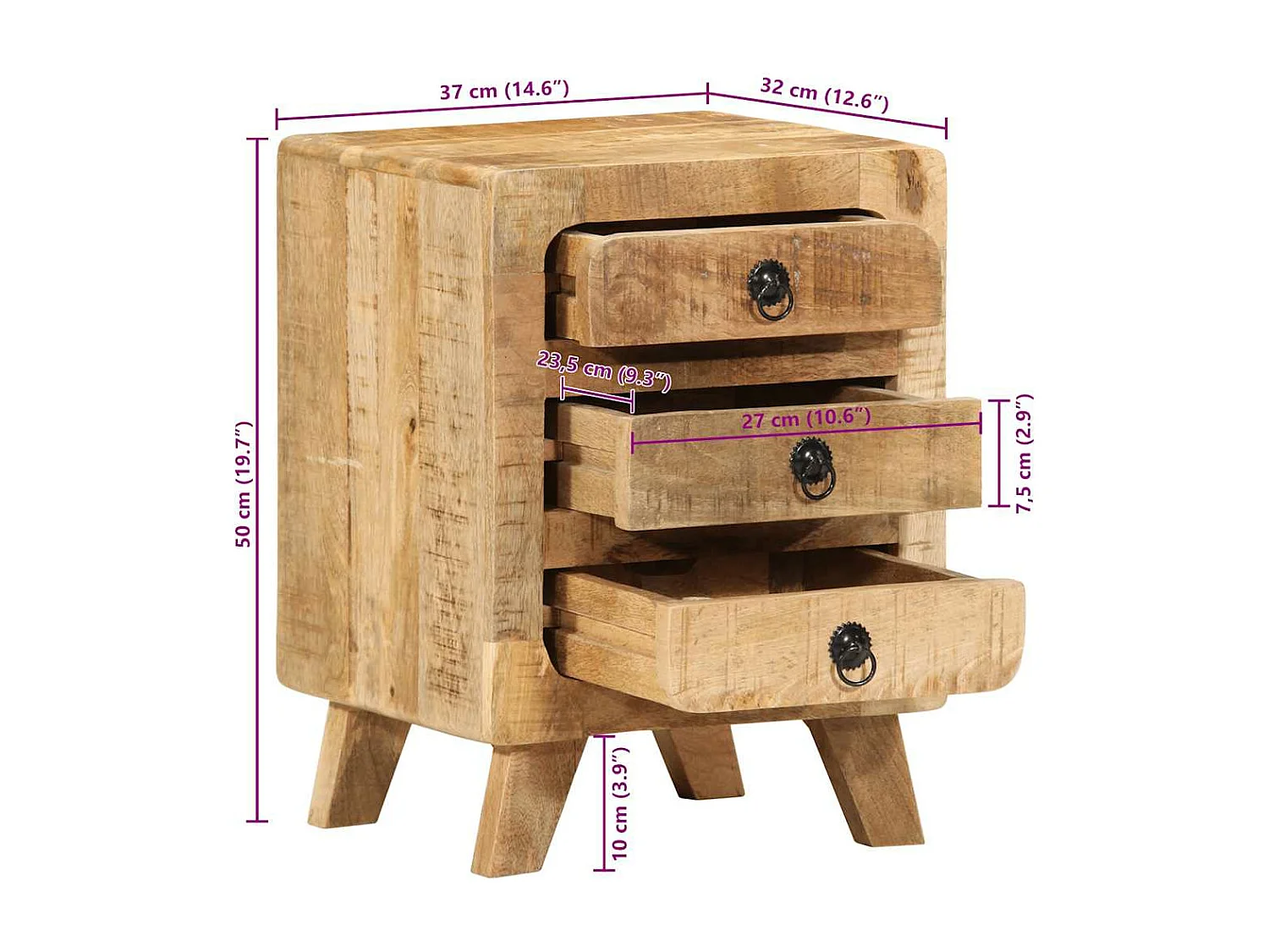 Nachttische 2 Stk. 37x32x50 cm Raues Massivholz Mango