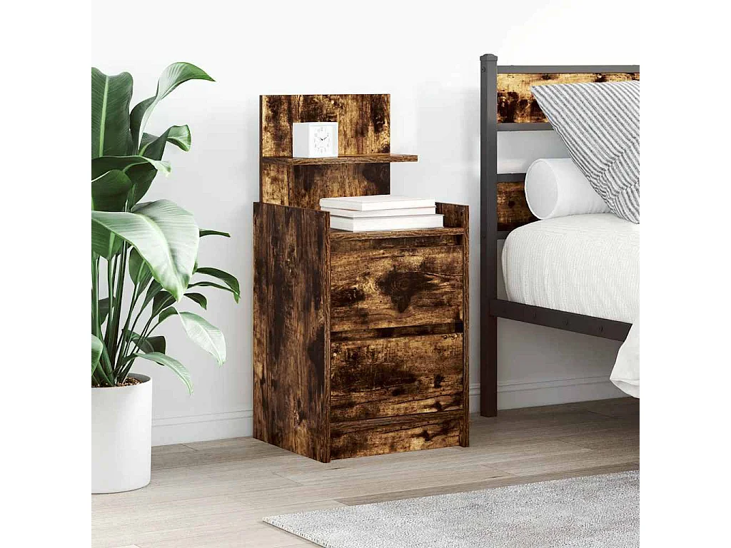 Tables de chevet avec 2 tiroirs 2 pcs chêne fumé 38x34x80 cm