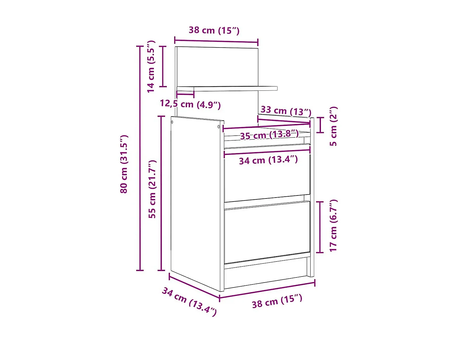 Tables de chevet avec 2 tiroirs 2 pcs chêne fumé 38x34x80 cm