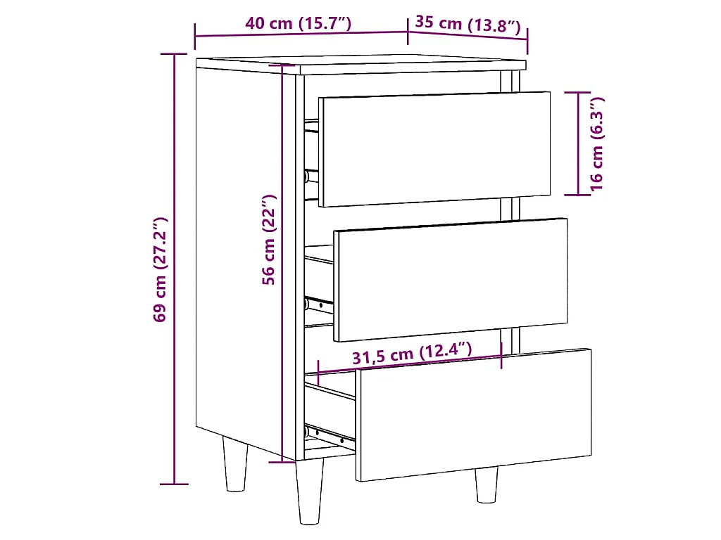 Table de chevet vieux bois 40x35x69 cm bois d’ingénierie