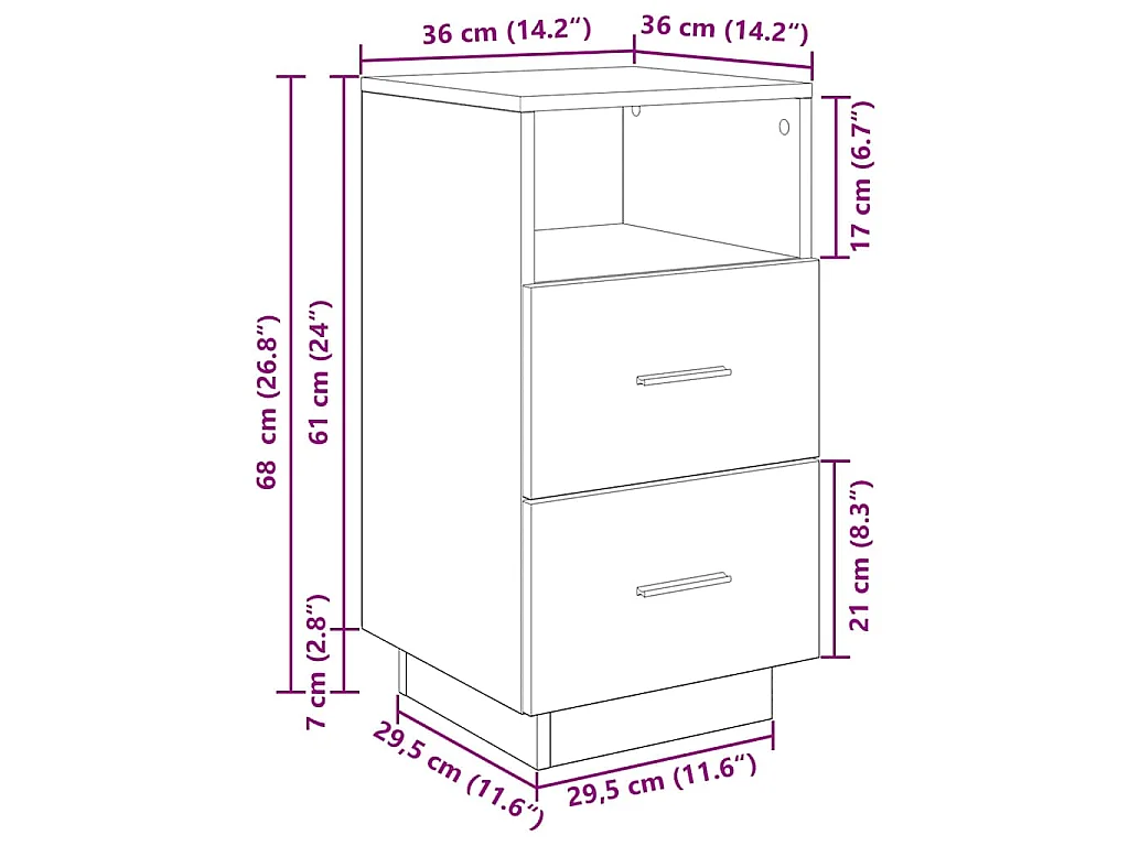 Table de chevet avec 2 tiroirs sonoma gris 36x36x68 cm