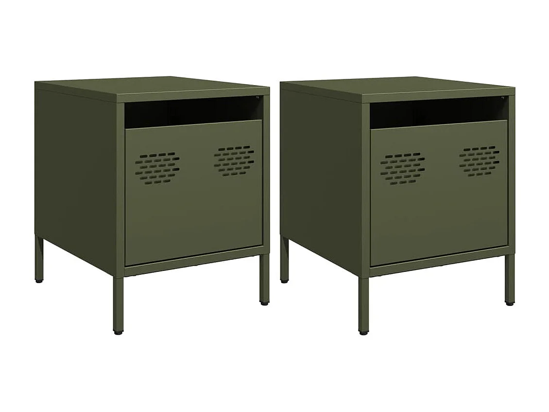 Tables de chevet 2 pcs vert olive 35x39x43,5 cm acier